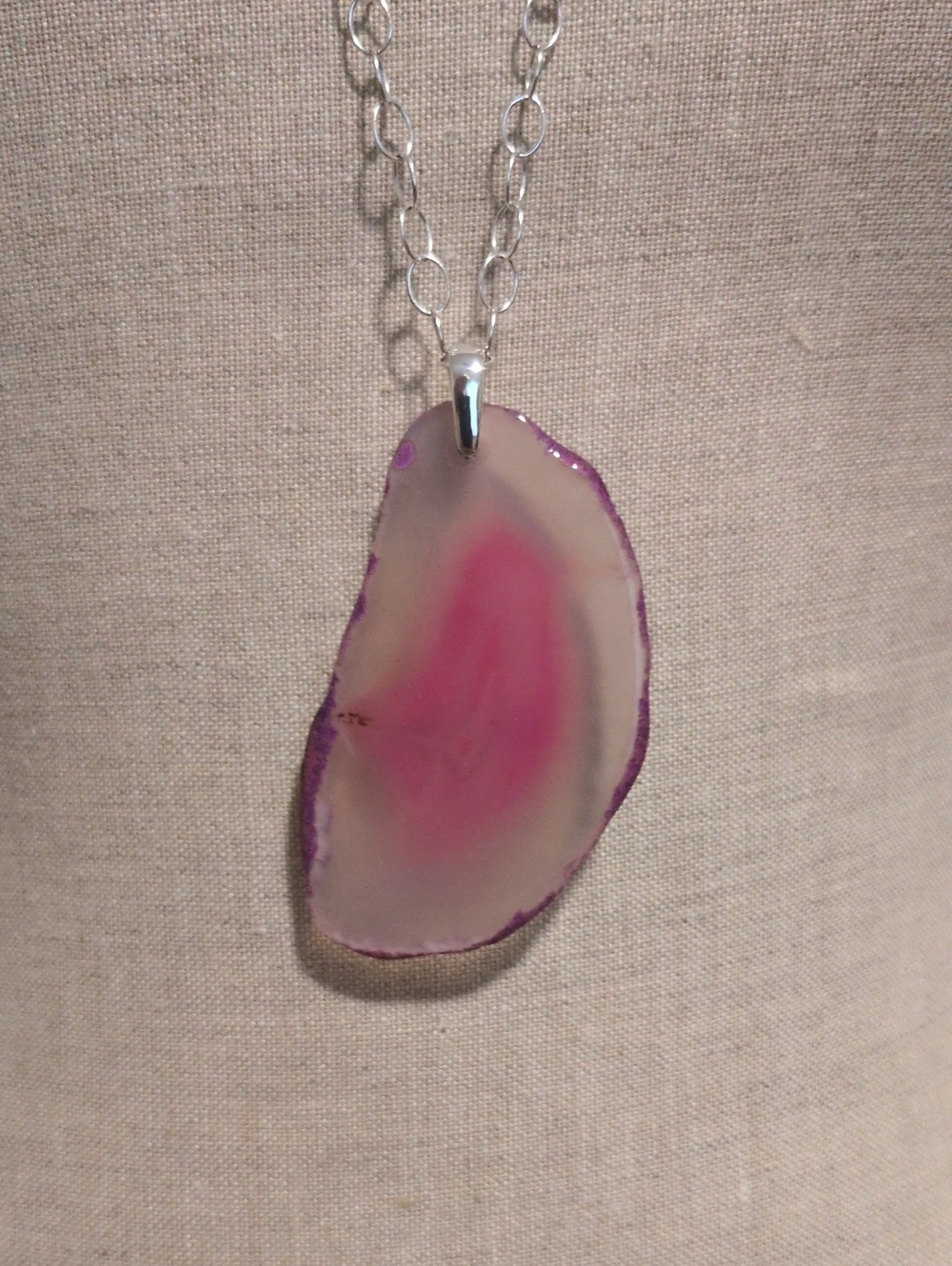 Pink Agate Slice Pendant Necklace - Women Jewelry